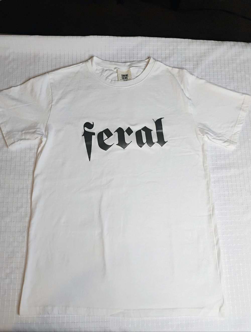 Comfort Colors White Tee with Black "feral" Graphic